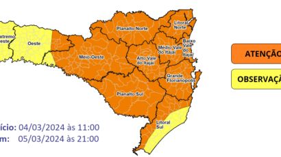 Defesa Civil de SC alerta para temporais a partir da tarde desta segunda-feira (4)