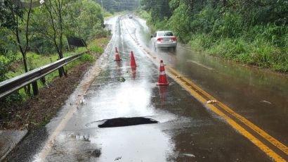 Defesa Civil informa sobre buraco na pista entre São Domingos e Galvão