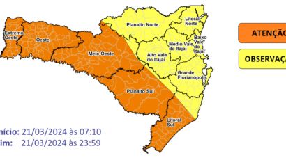 Defesa Civil alerta para risco de temporais nesta quinta-feira (21)