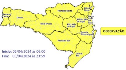 Frente fria traz temporais isolados para SC nesta sexta-feira (5)