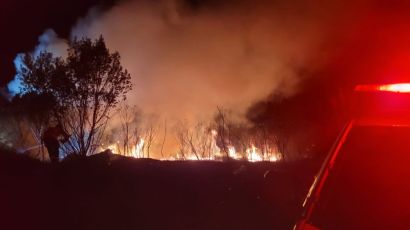 Incêndio às margens da rodovia SC-480 mobiliza bombeiros da região 