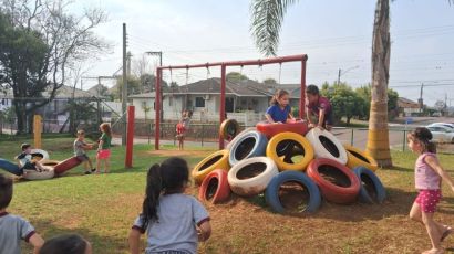 EMEB Vista Alegre inova com a criação de parque de diversões a partir de pneus usados