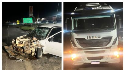 Quatro pessoas ficam feridas em colisão entre carro e caminhão na  BR-282