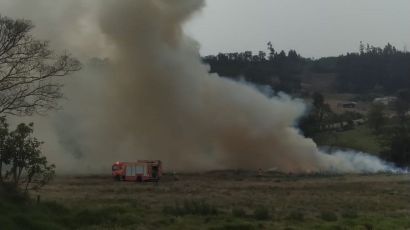 Raio atinge poste de energia e causa incêndio em vegetação em Xanxerê