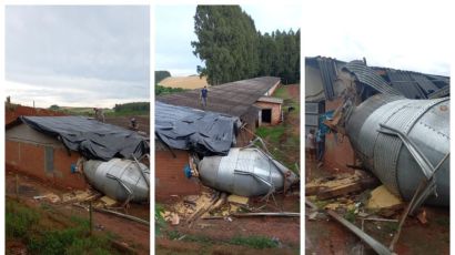 Silo de ração foi derrubado pelo temporal em Abelardo Luz  