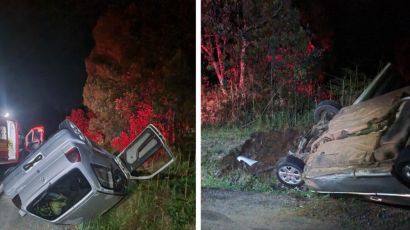 Saída de pista seguida de capotamento é registrada na BR-282