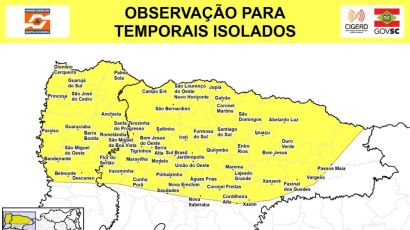 Defesa Civil alerta para o risco de temporais nas próximas horas