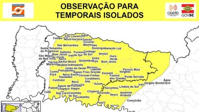 Defesa Civil alerta para o risco de temporais na região
