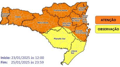 SC terá temporais e chuva intensa a partir desta quinta (23)
