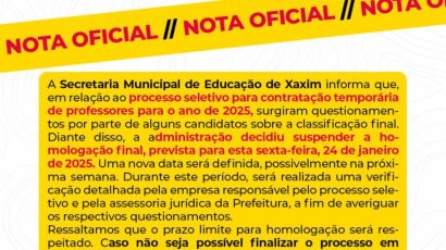Prefeitura de Xaxim suspende homologação de processo seletivo após recomendação do MPSC