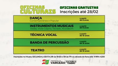 Inscrições abertas para as oficinas culturais 2025 em Vargeão