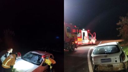 Saída de pista mobiliza bombeiros durante a madrugada em Vargeão 