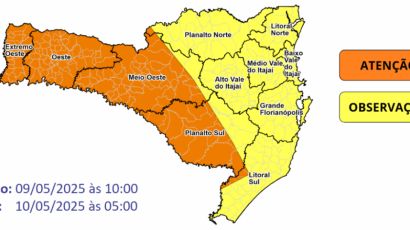 SC terá temporais e chuva intensa a partir desta sexta (9)