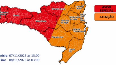 Temporais com vendaval e chuva intensa devem atingir a região Oeste entre sexta (7) e sábado (8)