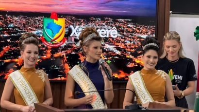 Soberanas da ExpoFemi 2026 visitam a Câmara de Vereadores de Xanxerê