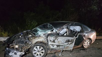Colisão frontal entre carro e caminhão deixa dois feridos na BR-282 em Xaxim
