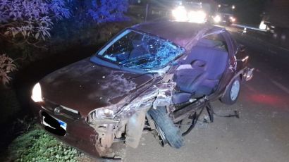 Jovem fica gravemente ferido após colisão entre carro e caminhão em Xaxim
