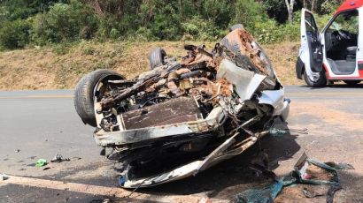 Colisão frontal deixa feridos na BR-282 em Ponte Serrada