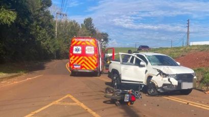 Motociclista fica ferido após colisão frontal com caminhonete na SC-480 em Xanxerê