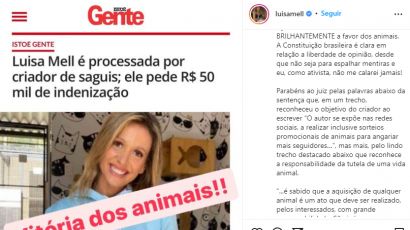 Luisa Mell ganha processo movido por criador de saguis de Xanxerê