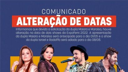 Dois shows da ExpoFemi 2022 ganham novas datas