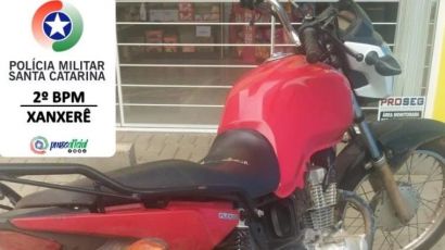 Moto furtada em Chapecó é encontrada pela PM em Xanxerê 