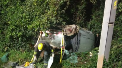 Motorista fica encarcerado após saída de pista na BR-282