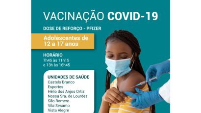 Doses de reforço estão disponíveis em Xanxerê para adolescentes de 12 a 17 anos