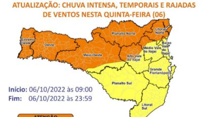 Defesa Civil emite alerta para chuva intensa, temporais e rajadas de ventos
