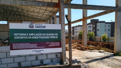 Obras de reforma e ampliação da quadra de esportes são realizadas na EMEB Pequeno Príncipe