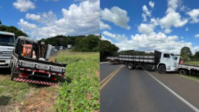 Colisão entre dois caminhões é registrada na BR-282, em Xanxerê