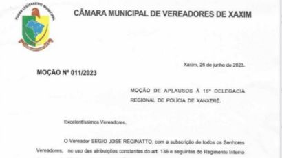 DRP de Xanxerê recebe moção de aplausos da Câmara de Xaxim