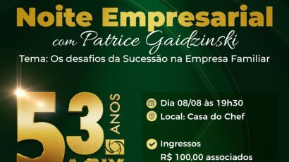 Acix celebra 53 anos com jantar e palestra nesta terça-feira (8)