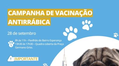 Campanha de vacinação antirrábica será realizada em São Domingos