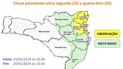  Defesa Civil de SC alerta para chuva persistente até o meio da semana
